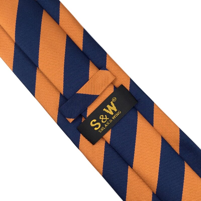 Set di cravatte da uomo a righe arancioni blu Navy abito da sposa nuovissimo classico Hanky Extra long size