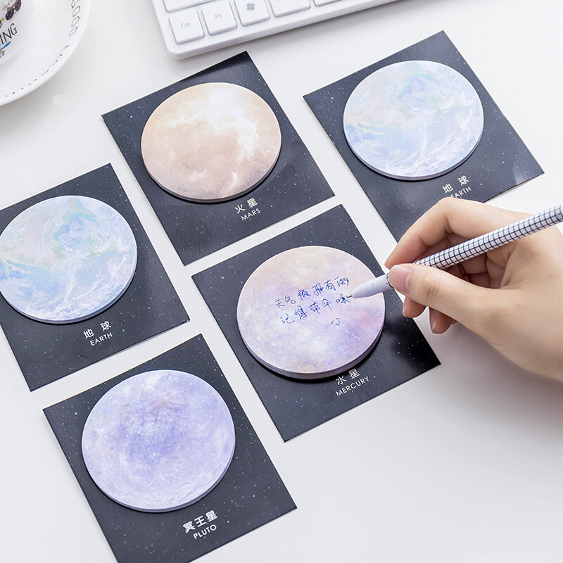 Papelería de Japón y Corea del Sur, Serie de planetas creativos, notas redondas, se pueden rasgar para firmar un pequeño libro, Nota de oficina, pasta N