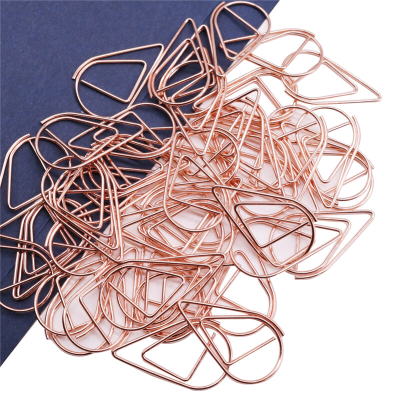 50 Pcs Modeling Paper Clips Metal Material Water Drop Shape Golden Silver Black Colored Bookmark Memo Clips 2.5x1.5cm