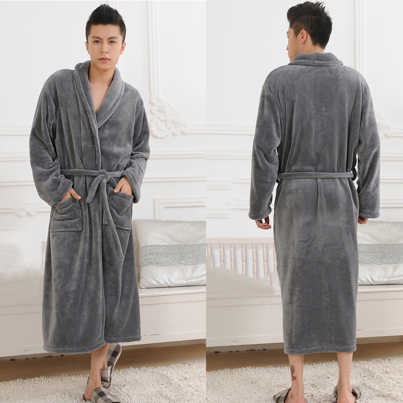 Women Men Flannel Bath Robe Sleepwear 2021 Autumn Winter Solid Plush Couple Bathrobe Thick Warm Female Robe Dropshipping