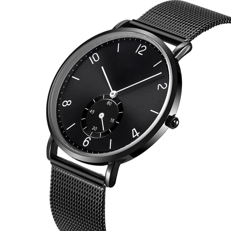 CL031 OEM ยี่ห้อสีดำนาฬิกา Dial ปรับแต่งโลโก้ผู้ชายนาฬิกาสแตนเลสและหนังทำโลโก้นาฬิกา