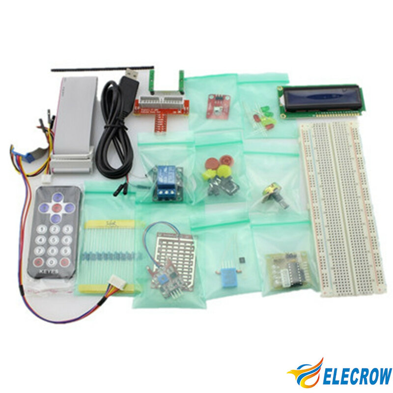Elecrow raspberry pi starter kit aprendizagem gpio eletrônica diy kit básico ir receptor sensor/interruptor/lcd/ds18b20 com caixa de embalagem