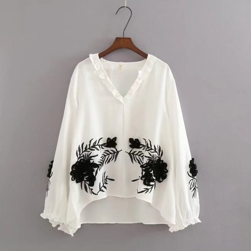 Embroidered blouse shirt tops 2018 for women female ladies elegant blouse shirt with embroidery womens tops and blouses DD1570