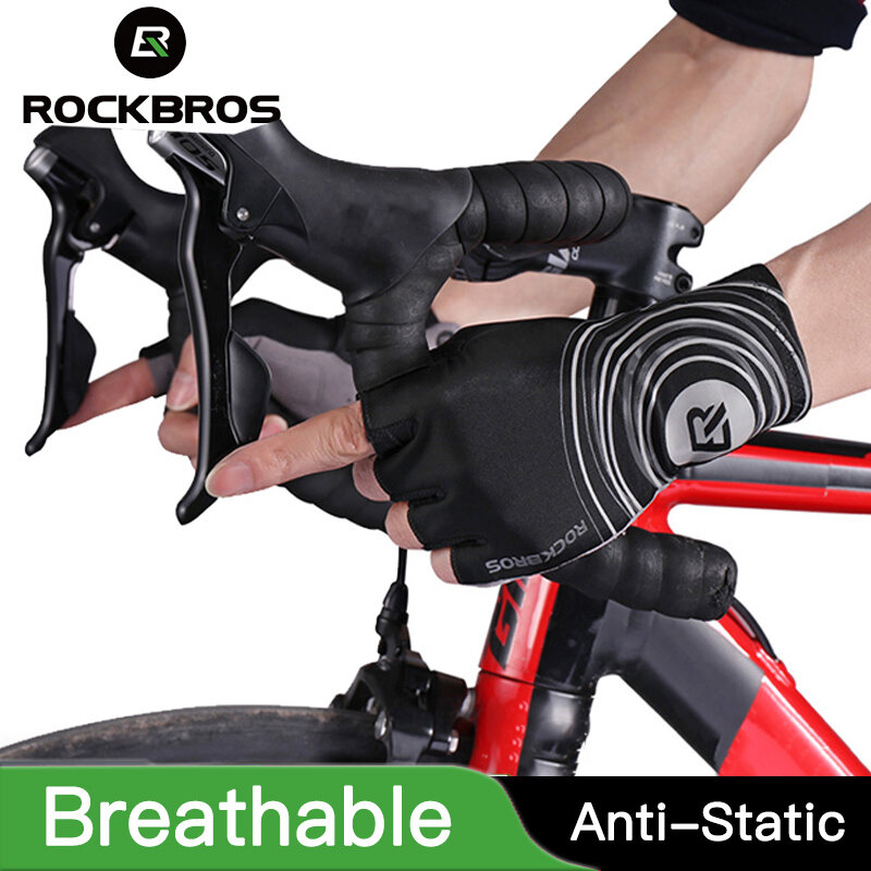 ROCKBROS Cycling Gloves Road Bike Bicycle Glove Black Men Half Finger Short Tactical Sport Gloves Anti Slip Gel Pad Breathable