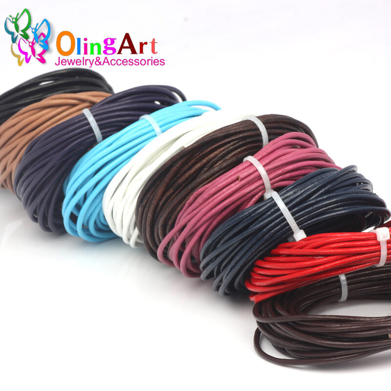 OlingArt-cordones de cuero para fabricación de joyas, cordón de perlas auténticas redondas artesanales de 3mm y 5M, cuerda, alambre, cadena, pulsera, gargantilla, collar