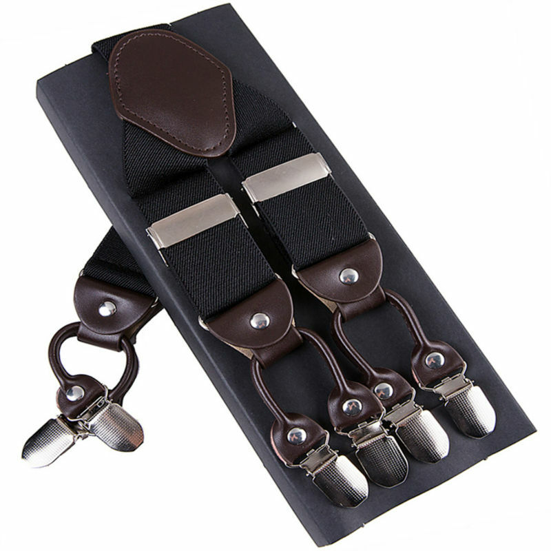 Fashion Suspenders leather 6clips Braces Male Vintage Casual  Suspensorio Tirante Trousers Strap Father/Husband's Gift 3.5*120cm