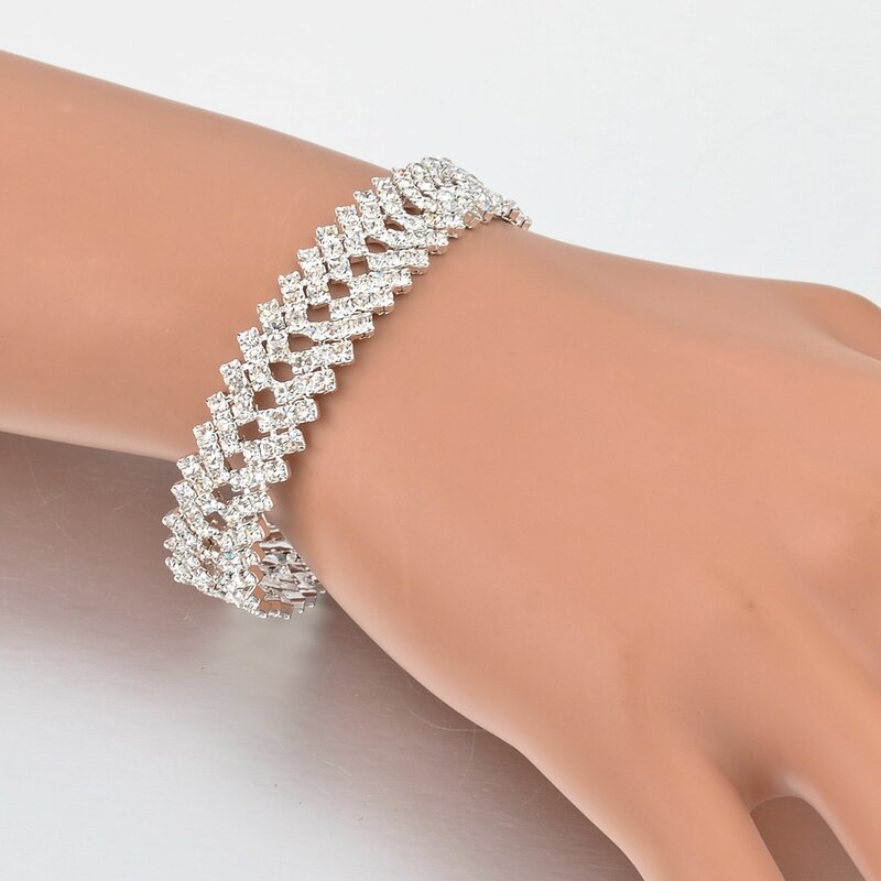 Braccialetti di cristallo di lusso per donna braccialetti e braccialetti color argento Femme gioielli da sposa da sposa 2018 bracciale Vintage SBR150218