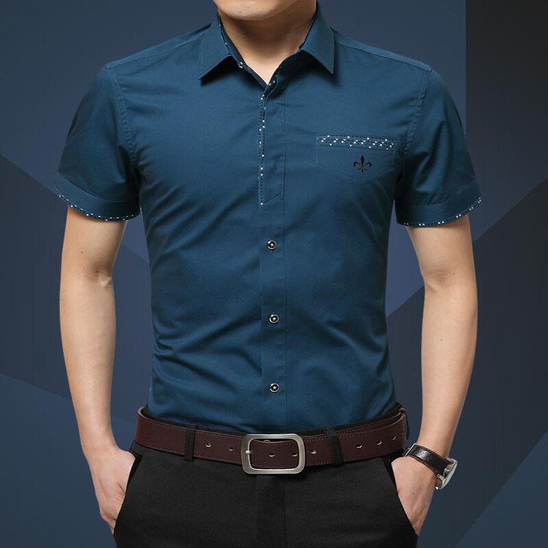 Dudalina, летняя новая мужская рубашка, брендовая роскошная мужская хлопковая рубашка с короткими рукавами, рубашка с отложным воротником, руба...
