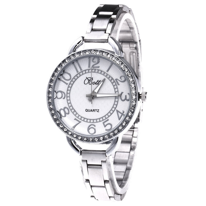 Fashion Women Casual Crystal Slim Stainless Steel Band Quartz Wrist Watch