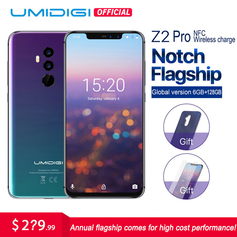 UMIDIGI Z2 Pro 6.2"Full screen smartphone Android 8.1 6GB+128GB Helio P60 16MP Quad Lens 4G LTE NFC Wireless charge Mobile phone