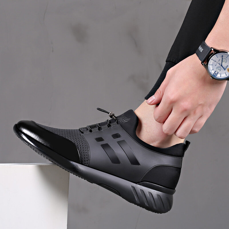 Мужская обувь 2023, качественная обувь из лайкры и коровьей кожи, брендовая увеличивающая рост британская обувь, новая летняя Черная мужская повседневная обувь на высоком каблуке 5 см