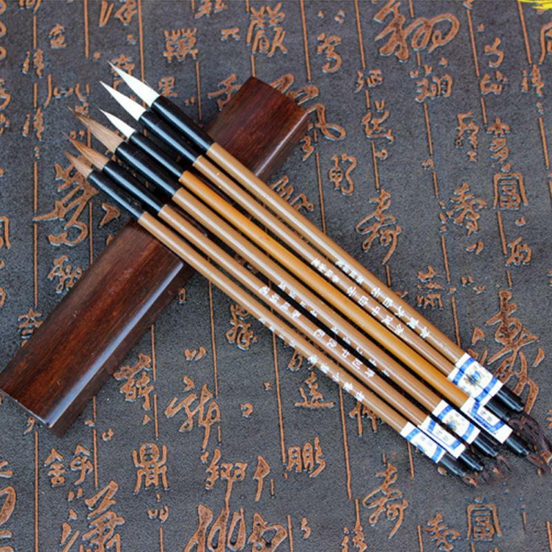 6 قطعة/المجموعة التقليدية الصينية الكتابة فرش السحب البيضاء الخيزران ولف الشعر الكتابة فرشاة للخط اللوحة الممارسة #19