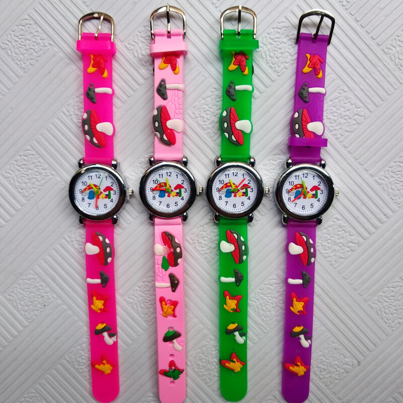 Nouvelle annonce!! 3D fleur vert plante champignon montre enfants montres enfants amour garçons filles horloge en caoutchouc bracelet quartz montre-bracelet