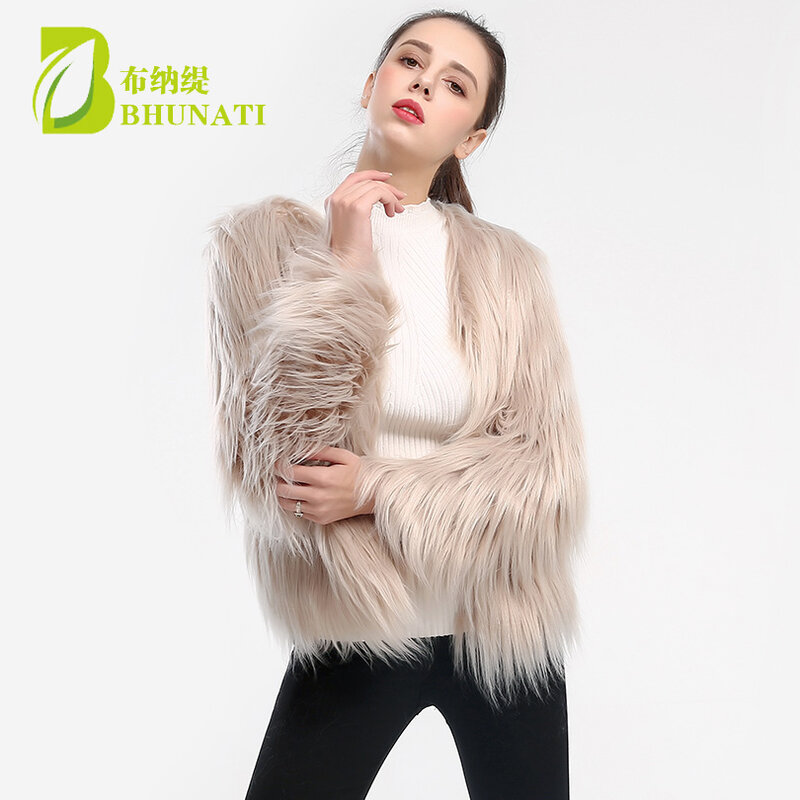 Abrigo de lana lavado de manga larga para mujer, abrigo corto y cómodo de piel sintética, otoño e invierno, novedad de 2024