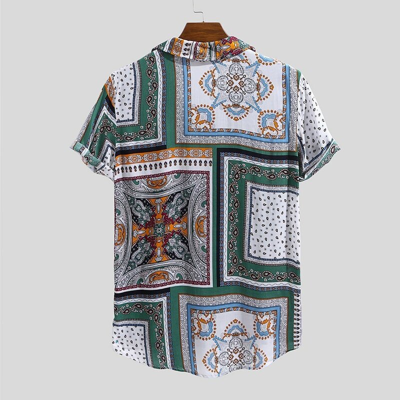 Womil 2019 nova chegada moda verão camisas dos homens do vintage étnico impresso turn down collar manga curta solta camisas casuais
