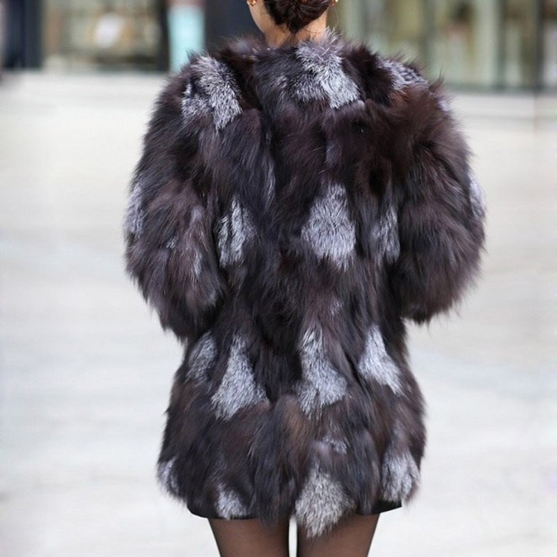 Hagora casaco de pele de raposa, casaco longo de pele natural de luxo, grosso, natural de raposa, manga curta, jaqueta de inverno feminina