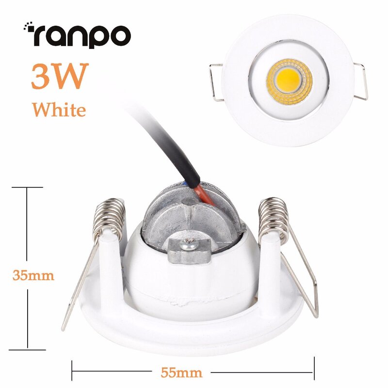 Mini 3W Recessed LED Ceiling Light COB Downlight Spotlight Bulb Lamp AC 85V-265V Aluminum Home Lighting Warm Cool White