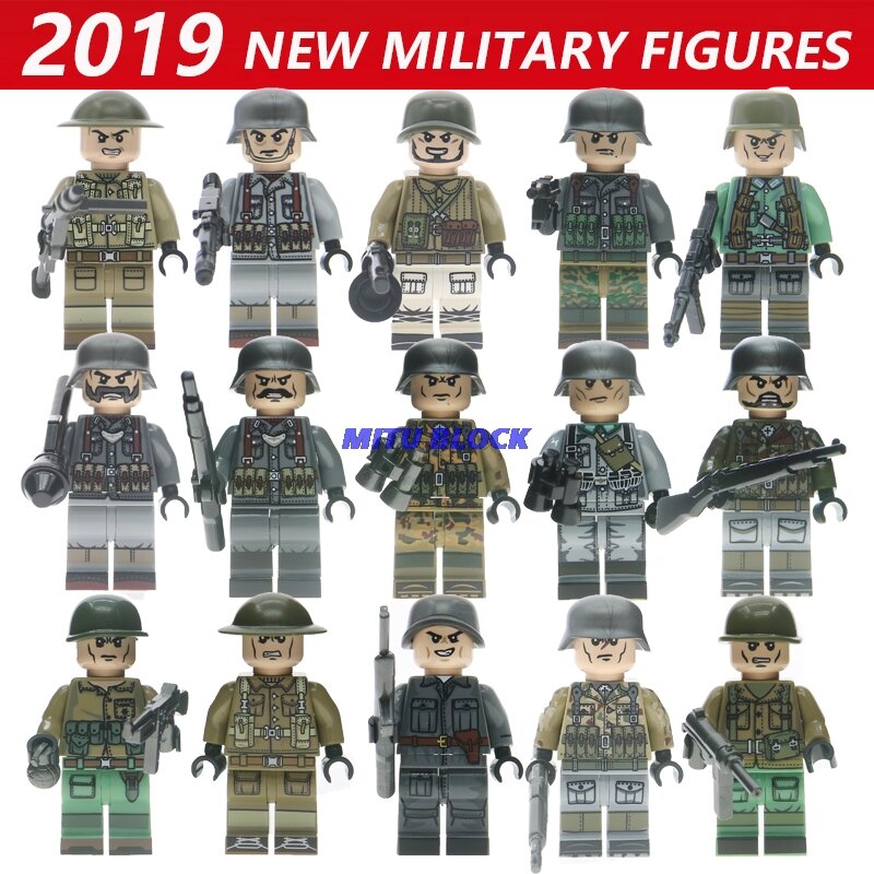 Single Sale Legoelys WW2 Motorcycle Soldiers Military Figures Guns Army Weapons Accessories Building Block Brick Children Toy