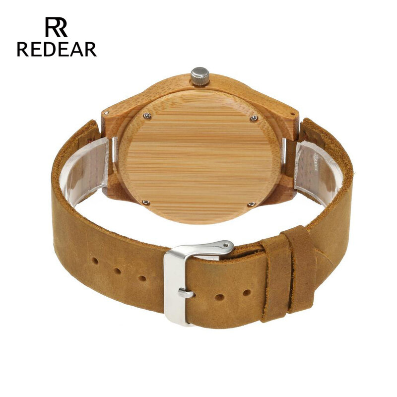 REDEAR geliebten Uhren Klassische Holz Bambus Uhren Mit Nacht Licht Pointer Echt Leder für frauen Unisex in Geschenk Box