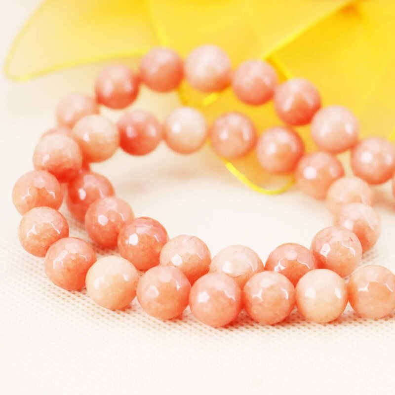 Série d'accessoires en calcédoine rose, perles rondes à facettes, en pierre naturelle, pour bricolage, 15 pouces, conception de bijoux pour femmes, vente en gros, 10mm