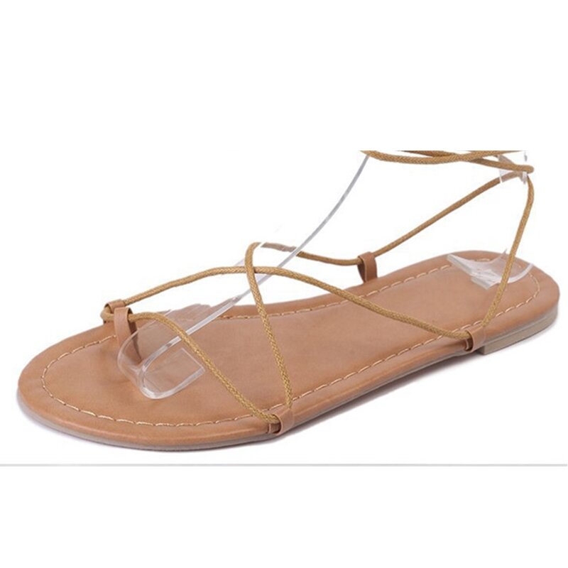 Ho heave 2019 popular feminino chinelos moda casual plataforma plana cruz-amarrado tornozelo cinta sólida verão fora plana com sandálias