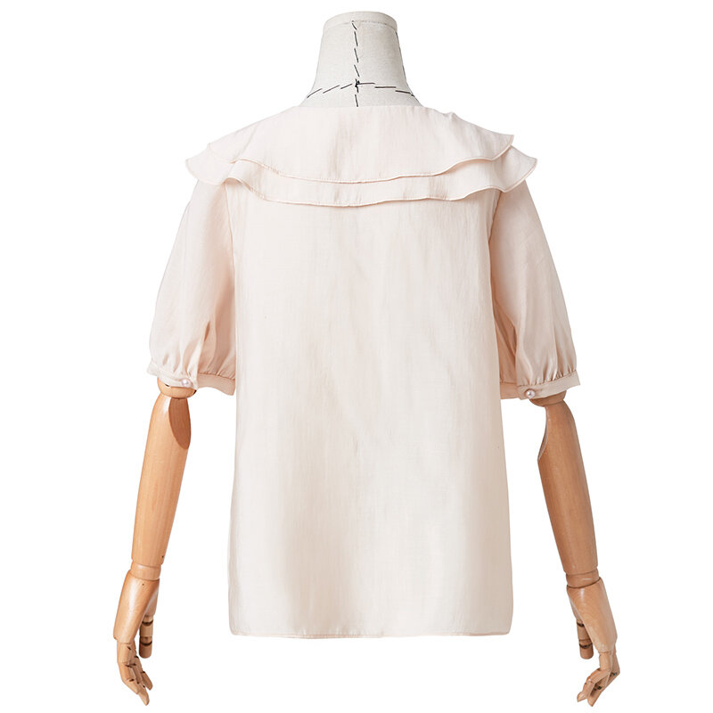 ARTKA-우아한 빈티지 더블 프릴 넥 셔츠 여성용, 랜턴 슬리브, 루즈한 쉬폰 셔츠, SA11298X, 2019 여름