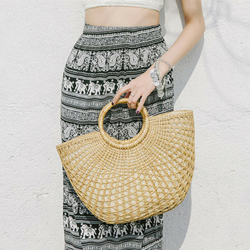 Saco de palha do vintage em torno do rattan sacos feitos à mão sacos de verão tecido praia senhoras círculo bolsa de ombro boemia meninas bolsas de viagem