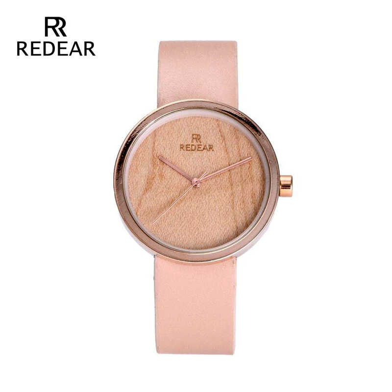 Women Watch Rose Gold with Maple Wood Watchs Scale Watche with Cute Pink Leather Strap As Daughter Mom Gifts