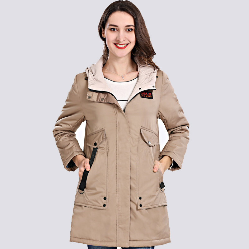 2019 Spring Autum New Women's Coat Windproof Thin Women Parka Long Plus Size Hooded Padded Warm Cotton Jackets Outwear Hot Sale