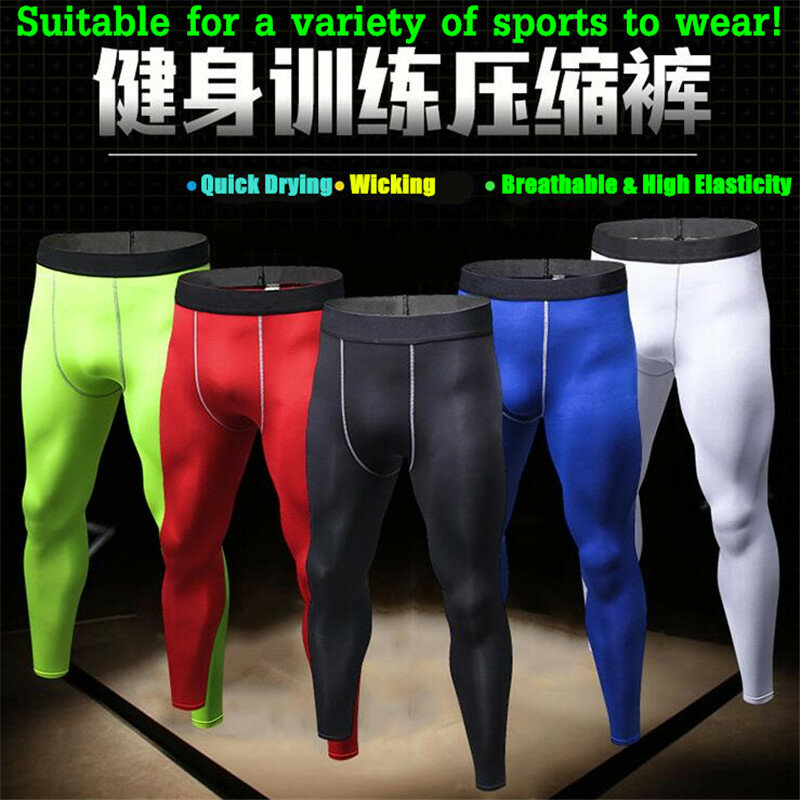 100 шт., мужские формочки для упражнений, 3D облегающие длинные штаны для фитнеса, быстросохнущие тянущиеся дышащие компрессионные длинные штаны