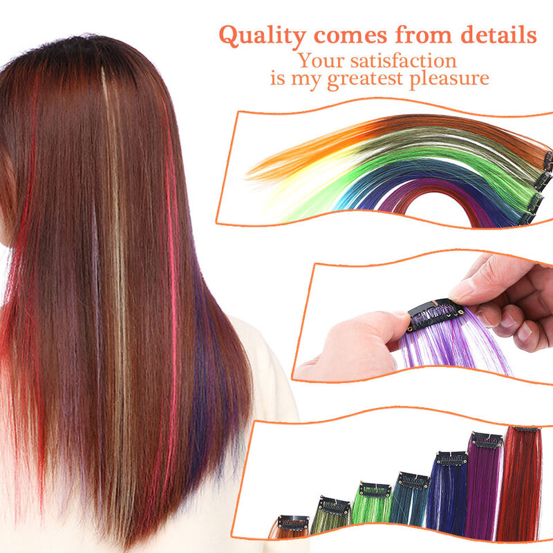 DIFEI pelo sintético largo 1 Clip-en una sola pieza Color puro extensiones de pelo de fibra de alta temperatura