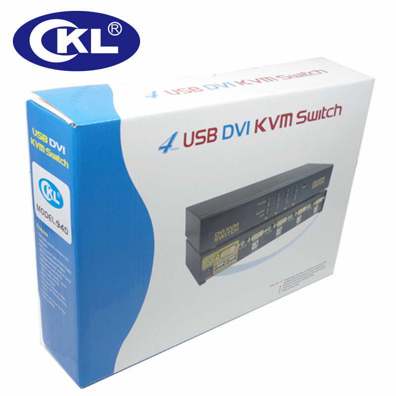 Interruptor USB DVI KVM de 4 puertos, conmutador de teclado, ratón, Monitor de PC, con Audio y escaneo automático, compatible con 1920x1200, CKL-94D de Metal DDC2B