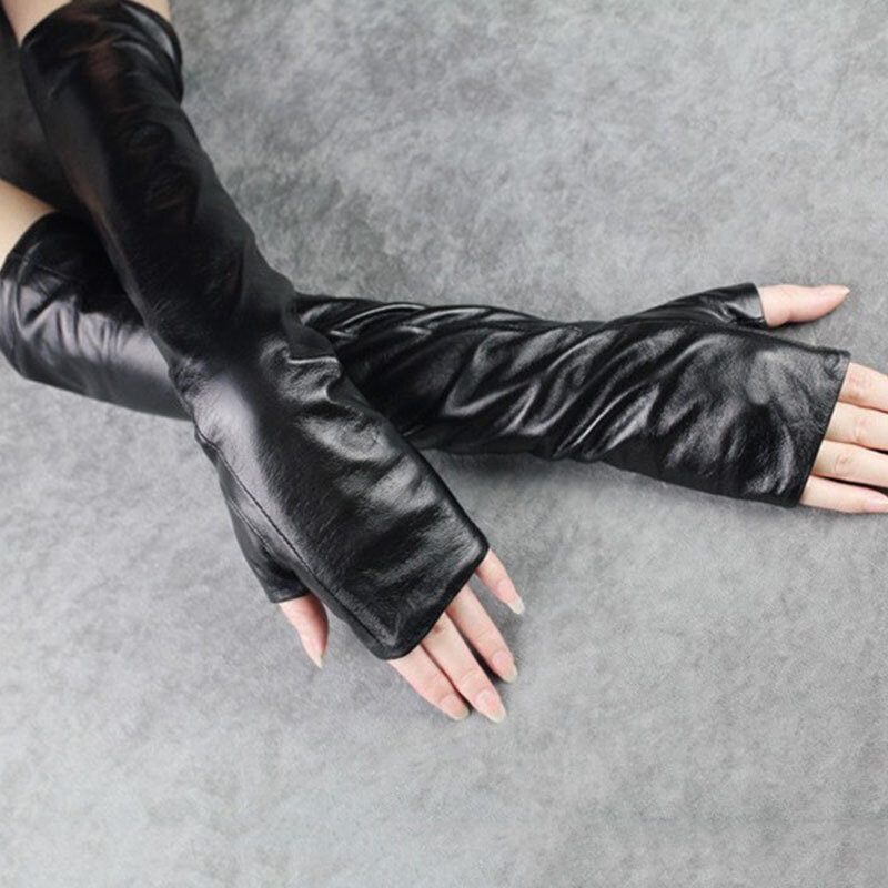 TWOTWINSTYLE-guantes largos de cuero sintético para mujer, manoplas con agujeros, manga de brazo negra, accesorios de moda para primavera, 2020
