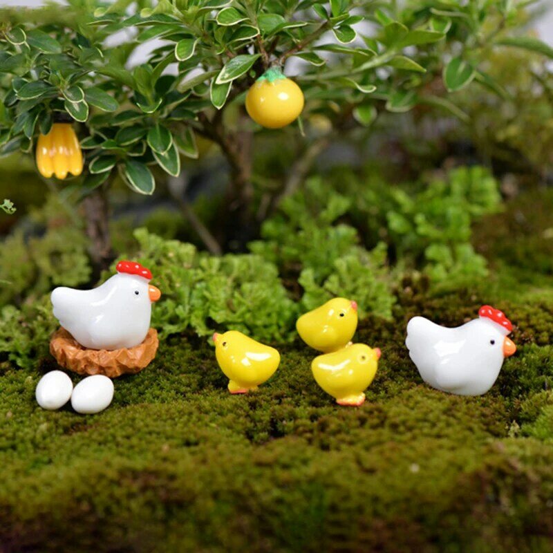 10Pcs/Set Hen Chicken Chick Egg Nest Small Pasture Statue Miniatures Ornament for DIY Fairy Garden Dollhouse Plant Decoration