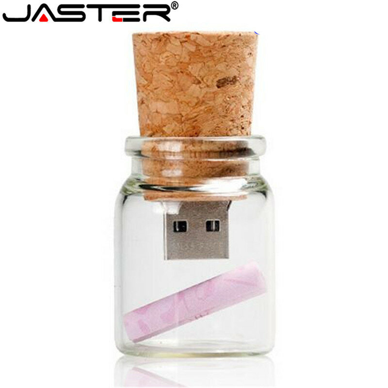 JASTER (شحن شعار) متمنيا زجاجة USB 2.0 فلاش حملة بندريف 4GB 8GB 16GB 32GB 64GB الزجاج ذاكرة يو القرص الزفاف