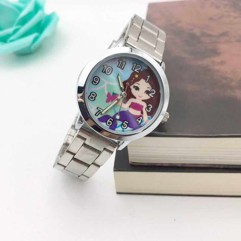Hot moda kobiety zegarki srebrny ze stali nierdzewnej pasek stalowy panie zegarek kwarcowy kobieta piękny Cartoon zegarek dla dziewcząt student