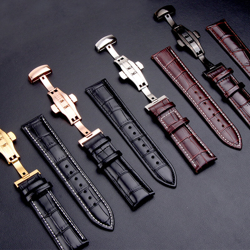 Pulseira de relógio, pulseira de couro genuíno 16mm 18mm 19mm 20mm 21mm 22mm 24mm 26mm pulseira de relógio de grão de jacaré pulseira para tissot seiko