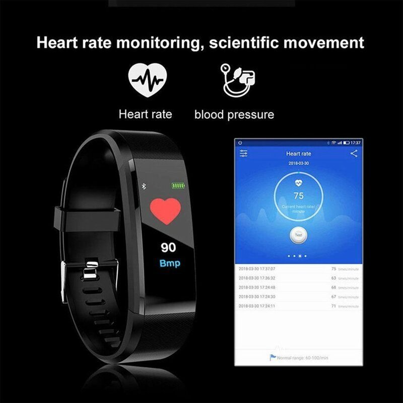 Novo 115 além disso Rastreador Smartwatch Relógio Inteligente Pressão Arterial Monitor de Freqüência Cardíaca de Fitness Esporte Relógio para ios android + BOX das Mulheres dos homens