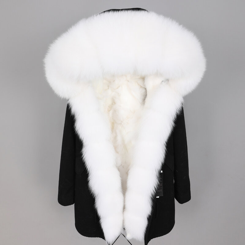 Maomaokong Winter Women's Clothing Real Fox Big Fur Collar Parker Medium and Long Section Detachable Fox Fur Lining Park Coat