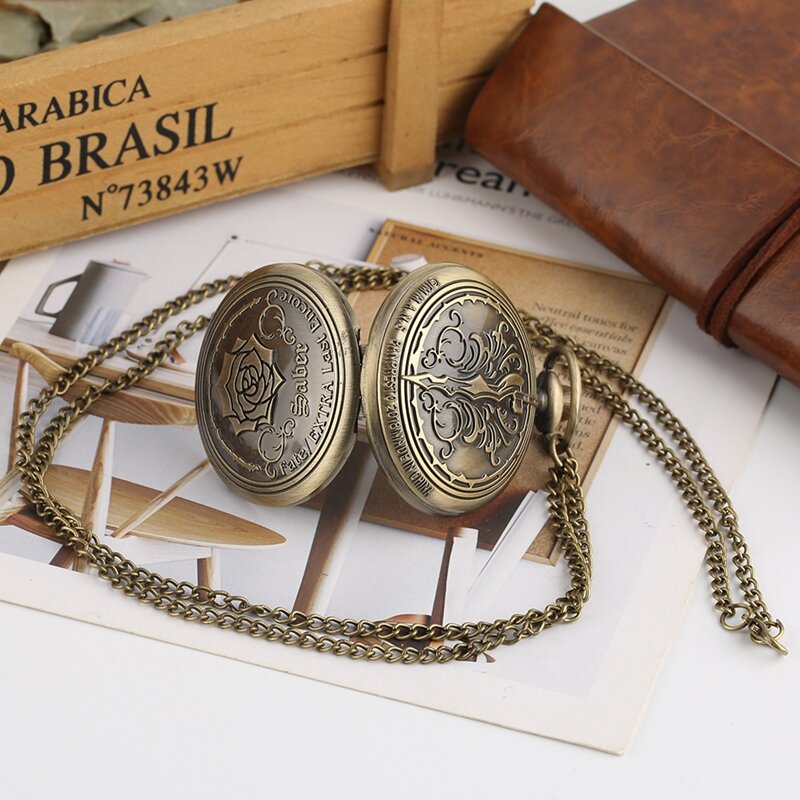 Bronce Antiguo Fate/EXTRA Last Encore Bronze Rose Display reloj de bolsillo de cuarzo colgante exquisito collar reloj exquisito regalos