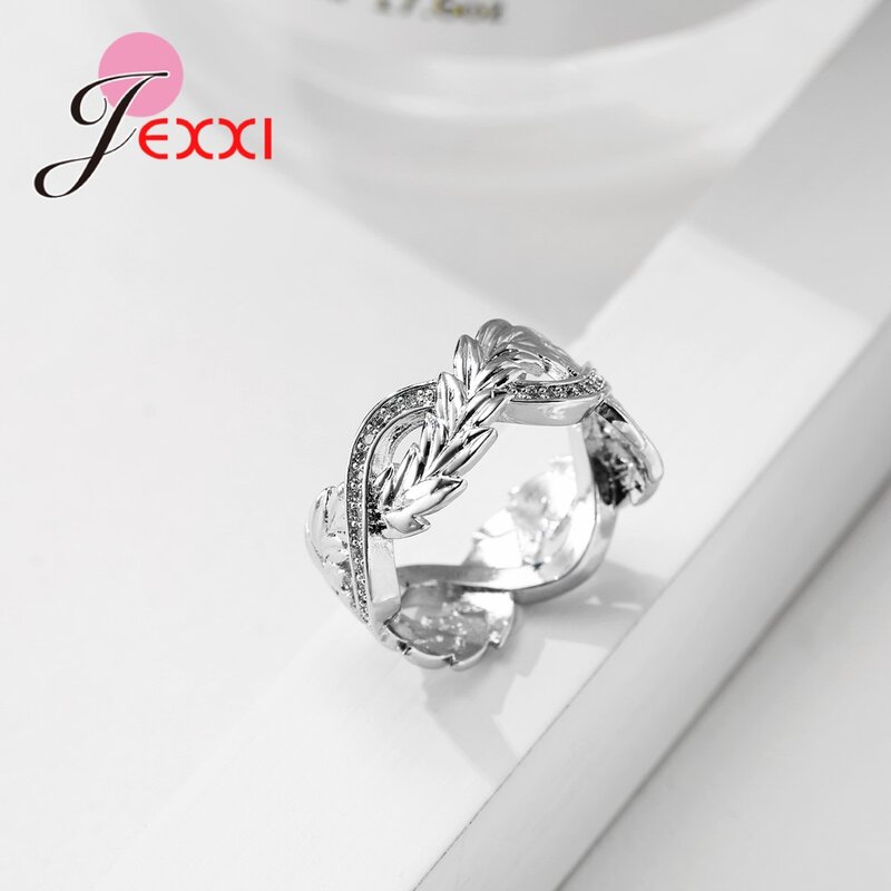 Nowa moda rotacja piórka prawdziwe 925 srebrne pierścionki szybka wysyłka z austriackimi kryształami Dropshipping romantyczny prezent