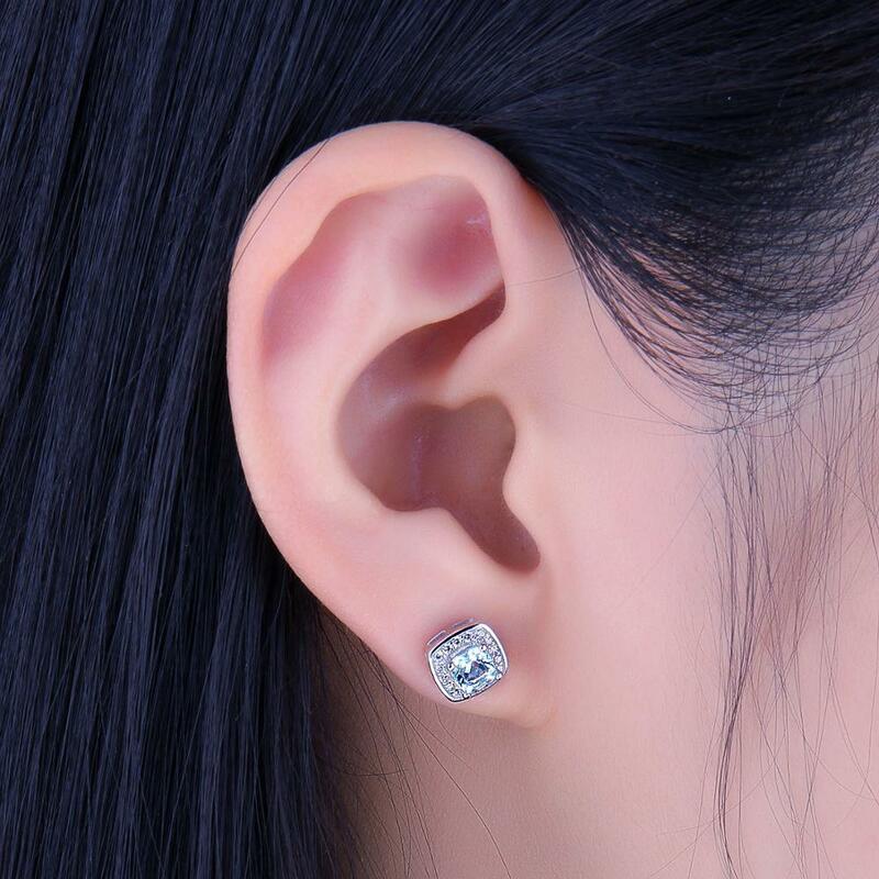 JewelpopPalace-Boucles d'oreilles à tige en topaze bleu ciel naturel pour femme, coupe coussin, argent regardé 925, cadeau
