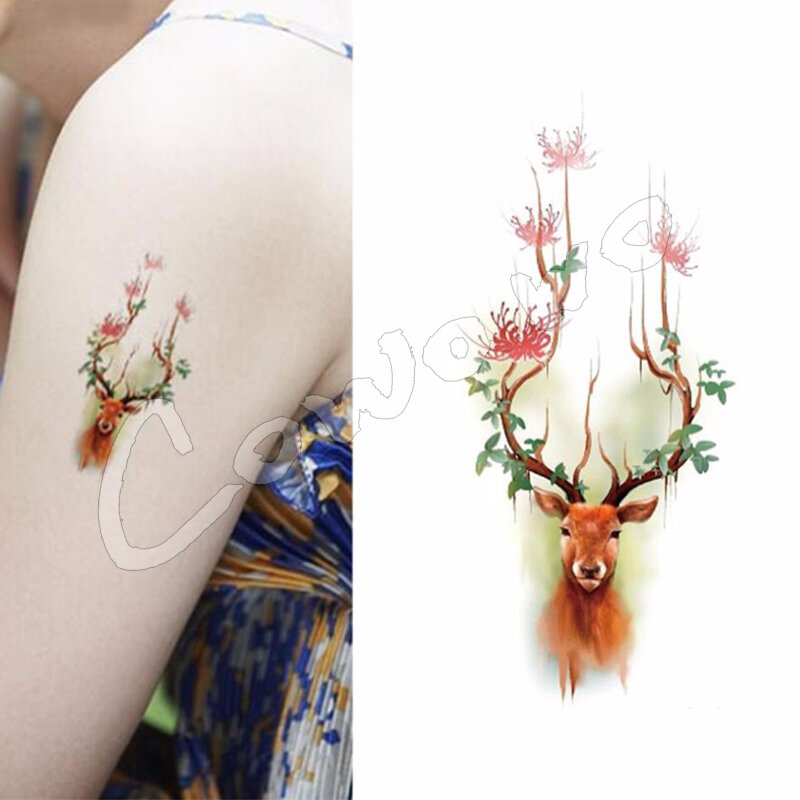 ¡Gran oferta! 10x6cm pegatina de tatuaje temporal impermeable de ciervo pequeño a la moda