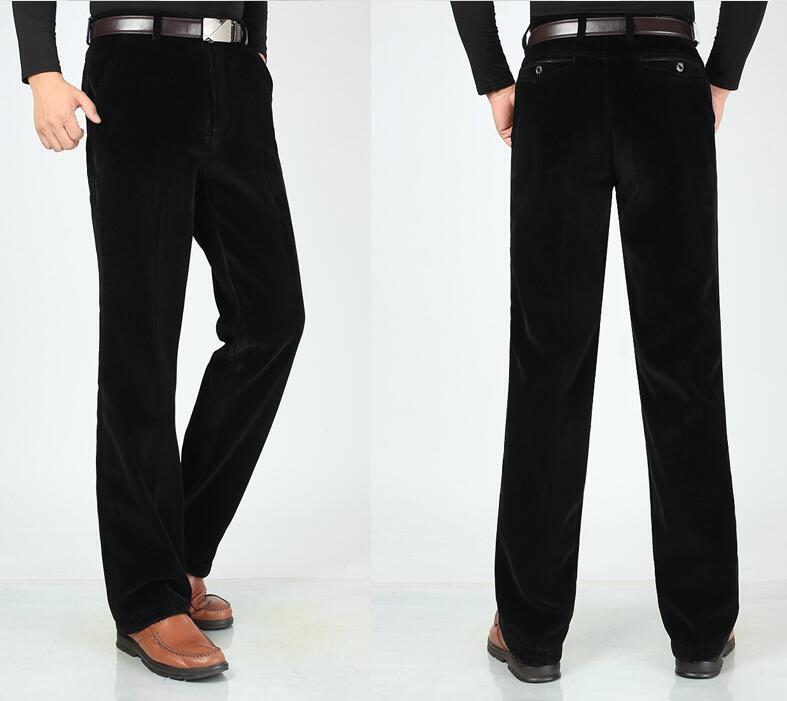 Zimowe spodnie sztruksowe męskie dodatkowo pogrubiony aksamit business casual luźne pantalon homme męskie ciepłe spodnie polarowe proste duże rozmiary