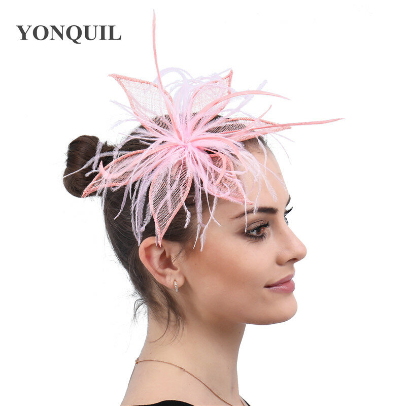 Neue Mode Sinamy Federn Fascinator Hut Stirnbänder rosa Kopf bedeckung Frauen Damen elegante Party Show Haarschmuck Kopfschmuck