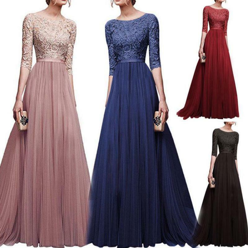 2020 Long Chiffon Evening Dresses Vestido De Festa Half Sleeve Lace Elegant Party Gowns Floor Length Formal Dress For Women