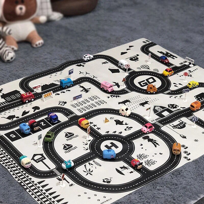 130*100CM Portable Play Mat Car City Scene Traffic Highway Map Board Children Educational Game Toys Road Carpet Car Accessories