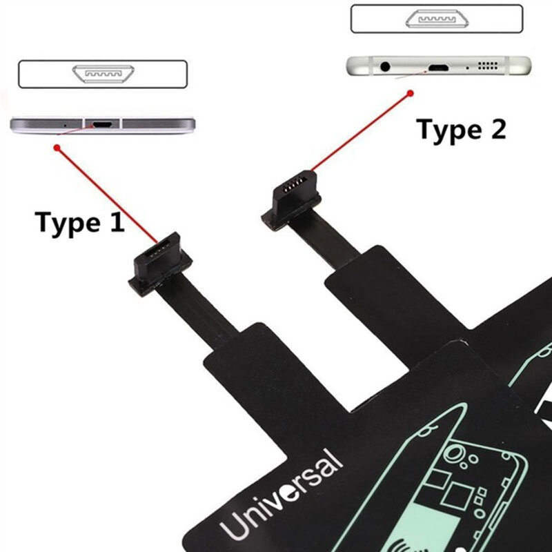 Qi Receiver Adaptador de Carregamento Sem Fio do Carregador Receiver Pad Bobina Para Andriod Relâmpago Doca Micro USB Tipo C