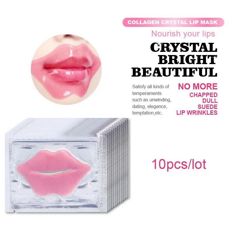 Rosa cristal colágeno lábio máscara, hidratante, hidratante, cosméticos coreanos, cuidados com a pele, 10pcs