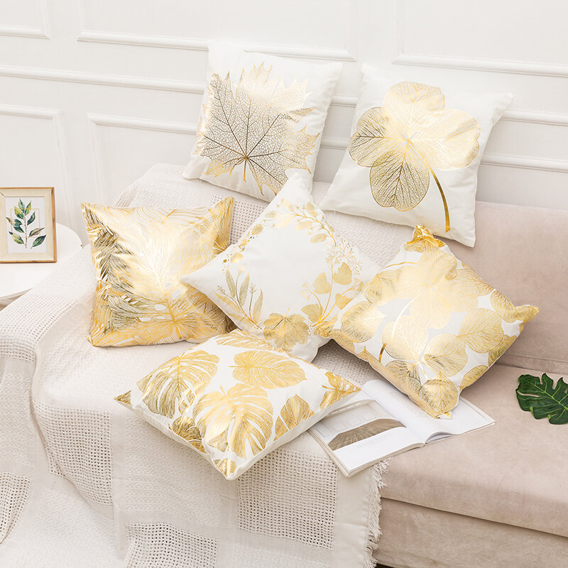 RULDGEE-funda de almohada dorada pintada en blanco y negro, funda de cojín decorativa de Navidad para sofá, almohadas de siesta